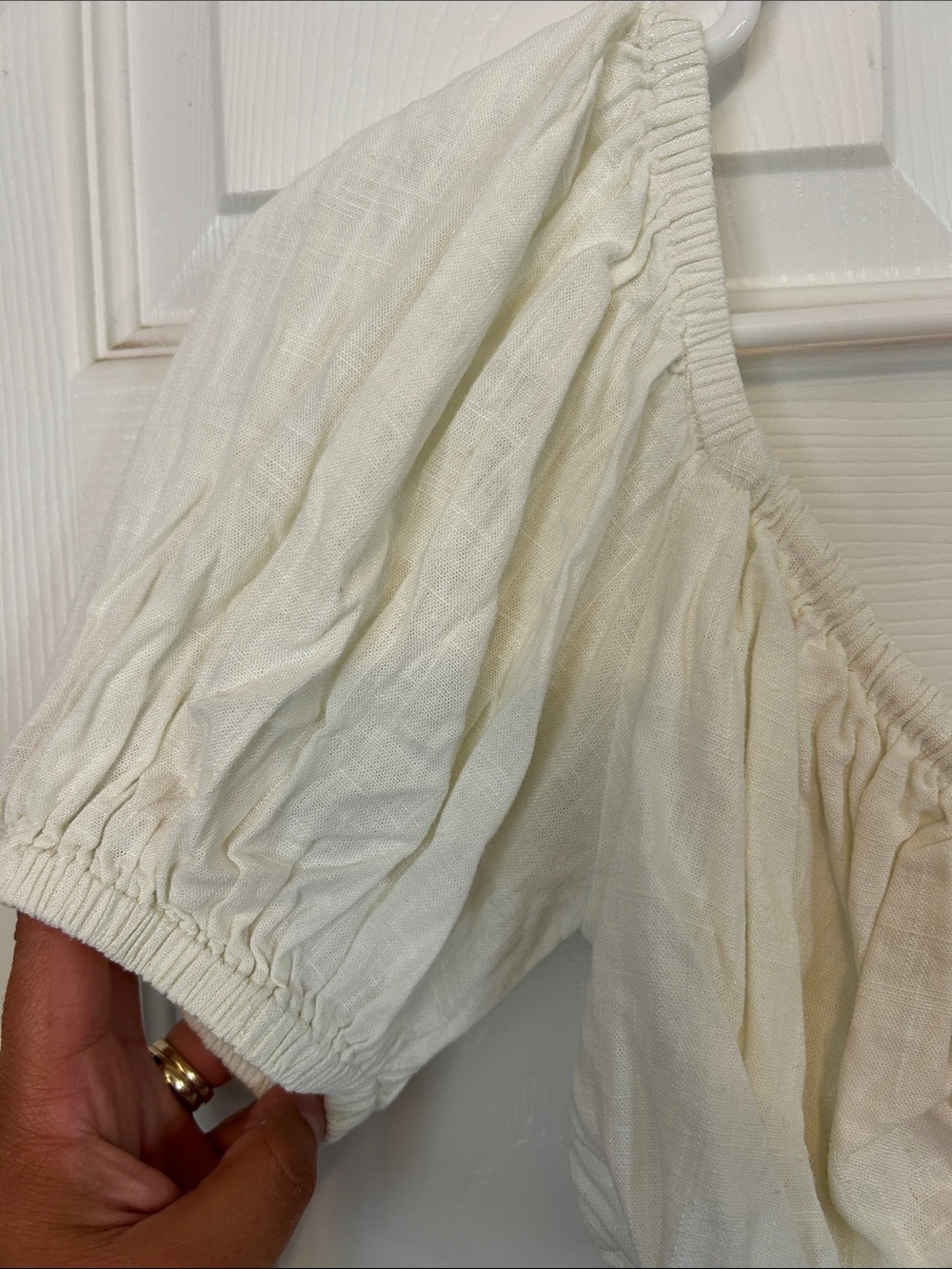Cropped Cream Peasant Tie-Front Women’s Top - Picture 4 of 5